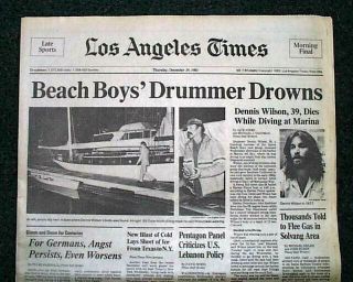 Best Dennis Wilson The Beach Boys Drummer Drowning Death 1983 L.  A.  Ca Newspaper