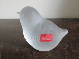Signed Baccarat France Frosted Crystal Sparrow Bird Paperweight Figurine