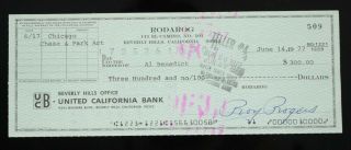 1977 Roy Rogers Signed Autographed Check " King Of Cowboys " Western Film Movies