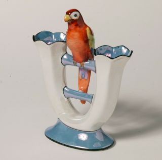 Rare Vintage Art Deco Noritake Double Flute Vase - Large Figural Bird - Luster