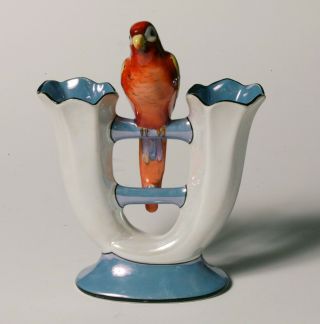 RARE Vintage Art Deco NORITAKE DOUBLE FLUTE VASE - Large Figural Bird - Luster 4