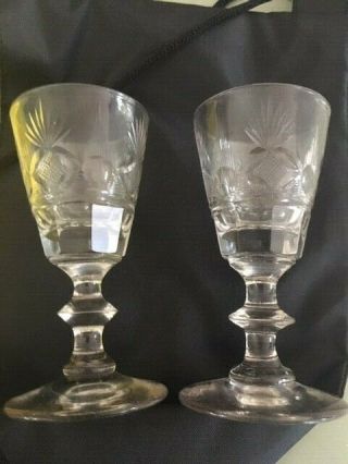 Pittsburgh Flint Glass Wine Cordial Glasses Blown Pontils Pr 18th Century C1820?