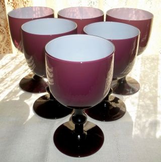 Six Mid Century Modern Carlo Moretti Italian Cased Amethyst Wine Glasses Goblets