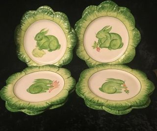 Service Of 8 Vintage Italian Majolica Porcelain Bunny Plates