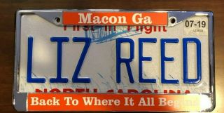Allman Brothers Liz Reed (real) Nc License Plate,  Frame (hangs Well)