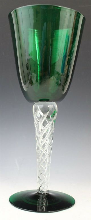 Vintage Blenko Emerald Green Art Glass Air Twist Stem Oversized Wine Glass Vase