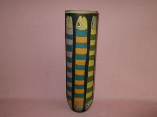 Washington Ledesma American Studio Art Pottery Large Incised Fish Vase 16 1/8 "