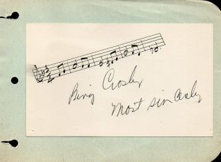 Bing Crosby Autograph.  Signed On Album Page With Musical Notes.  Aaward Winner.