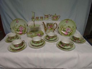Vintage Lefton Luncheon Set,  Hand Painted Porcelain China - Heritage Green - 27 Pc