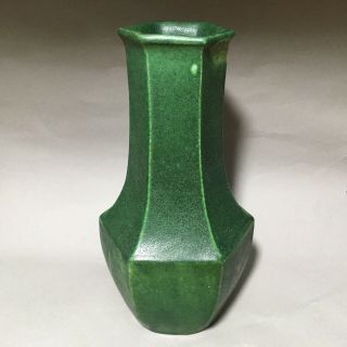 Arts & Crafts Period Matte Green Art Pottery Vase - Signed Thornton