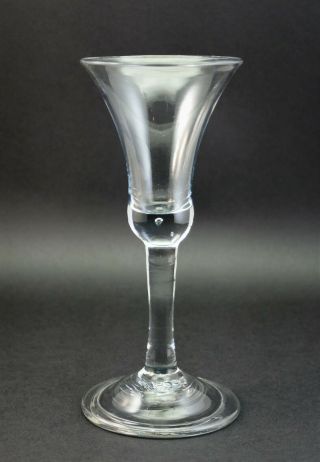 C1740,  Antique 18thc Georgian George Ii Wine Glass,  Bell Shaped Bowl Folded Foot