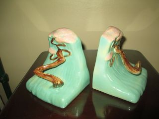 Vintage Roseville Pottery Ming Tree Bookends Great Art Deco Look