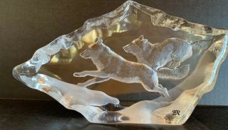Mats Jonasson Signed Running Wolves Wolf Sculpture W/sticker 4 Lbs 7 Oz