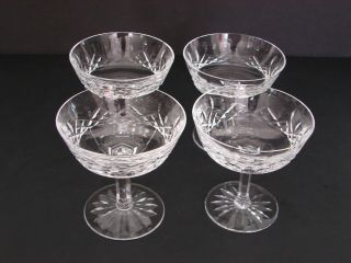 4 Lismore by Waterford Crystal Cut Glass Champagne / Tall Sherbet Ireland signed 2