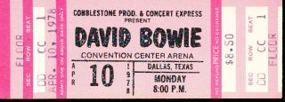 David Bowie Convention Center Arena Dallas Tx April 10 1978 Concert Ticket Stub