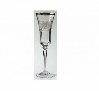 5 Vintage Mikasa Antique Lace Crystal Champagne Glasses Blown Glass Gold Trim
