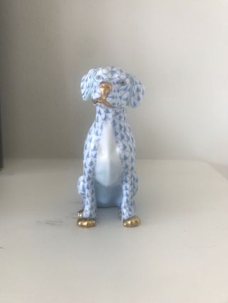 Herend Dog Seated Blue Fishnet