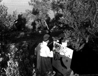 Salvador Dali At Work With Artwork Rare Candid 8x10 Photograph