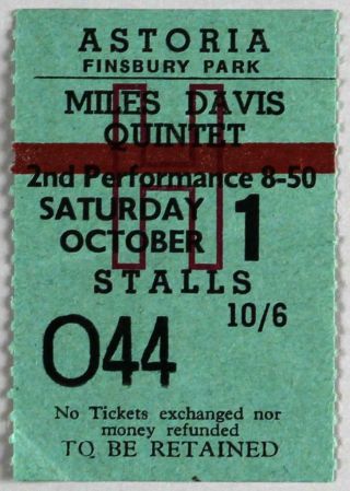 Miles Davis Quintet - Mega Rare Vintage Orig Astoria,  London 1960 Concert Ticket