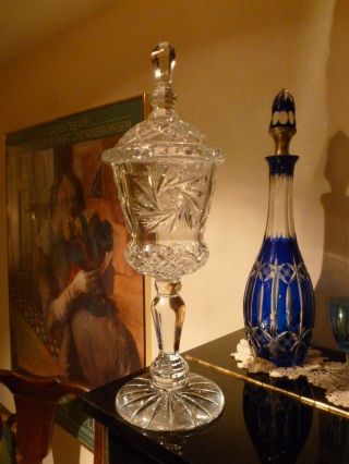 Rare.  Vintage.  J Jenkins & Sons.  Crystal.  Compote.  Lidded.  Apothecary.  Pharmacy.  16 " Xl