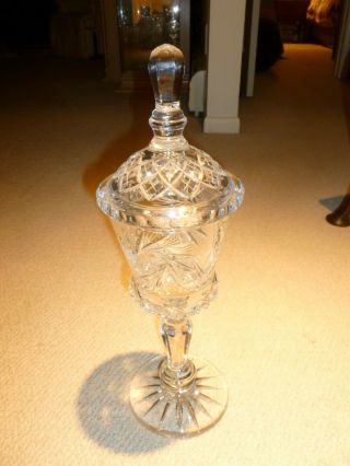 RARE.  VINTAGE.  J JENKINS & SONS.  CRYSTAL.  COMPOTE.  LIDDED.  APOTHECARY.  PHARMACY.  16 