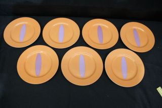 Set Of 7 Swid Powell Tsao & Mckown Orange/lavender Flip Flop 8 " Salad Plates