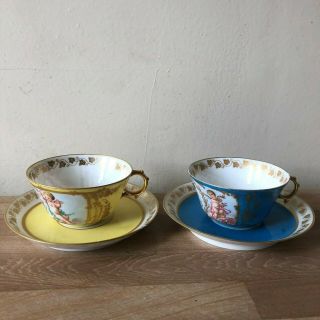Lovely Pair Sevres Louis Phillipe Cups & Saucers