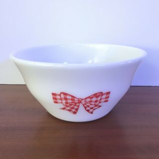 Rare Mckee Gingham Red Bow Milk Glass 9 " Mixing Bowl 1930s