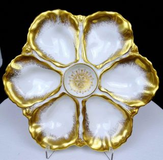 Limoges France 5 Well Heavy Brushed Gold 8 1/2 " Oyster Plate