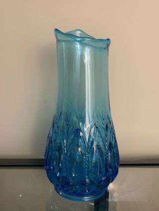 Vintage Moon And Star Colonial Blue Pressed Glass Vase 13 " Le Smith Lg Wright