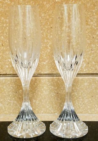Two Baccarat Crystal Massena Pattern Champagne Flutes - 8 1/2 " - Acid Mark