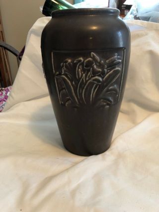 Rookwood Pottery 9” Tall Vase 2487 Flowers Sunflower Lily Matte Brown 1921