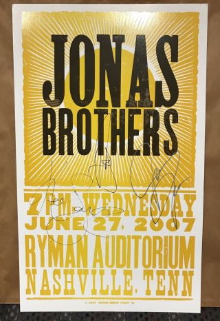 Jonas Brothers Autographed Hatch Show Print (very Rare) Ryman Nashville