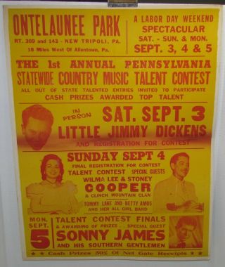 1966 Little Jimmy Dickens,  Sonny James Concert Poster,  Ontelaunee Park,  Pa