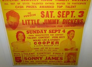 1966 Little Jimmy Dickens,  Sonny James Concert Poster,  Ontelaunee Park,  PA 2