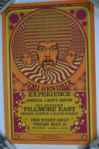 Jimi Hendrix Experience Fillmore East Bill Graham Poster Nm/mint 2nt Printing