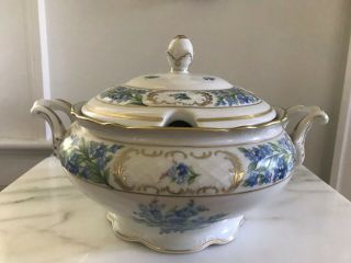Schumann Bavaria " Forget Me Not " Covered Vegetable Bowl / Soup Tureen