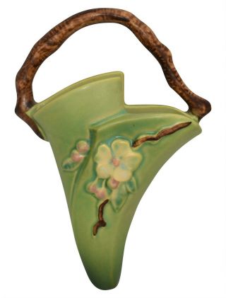 Roseville Pottery Apple Blossom Green Wall Pocket 366 - 8