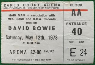 David Bowie Ticket Earls Court May 12th 1973