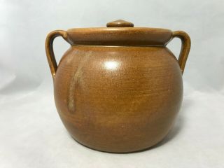W.  J.  Gordy Of Georgia Art Pottery Handled - Covered Bean Pot/jar In Mountain Gold
