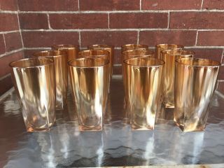12 Carnival Amber Iridescent Drinking Glasses Square Bottom Water