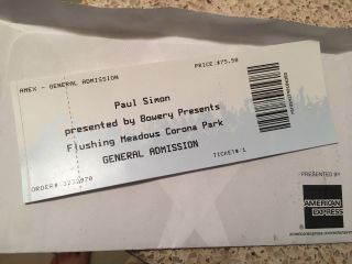 Paul Simon Flushing Meadows Park Final Concert Ticket Stub - - - 9 - 22 - 18