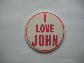 Beatles 1964 0riginal Pinback Button " I Love John " 3.  5 " Red Print Seldom Seen
