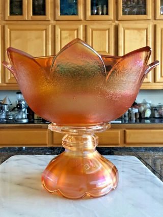 Westmoreland Marigold Carnival Glass Orange Peel Punch Bowl Set w/ 6 Cups 6