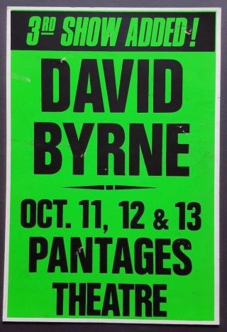 David Byrne Vintage Boxing Style Concert Poster 1989 Pantages La Talking Heads