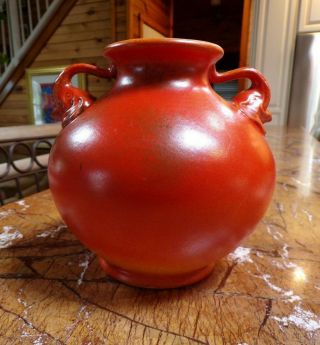 Red Wing Rumrill Pottery Elephant Handled Vase Scarlet Bay