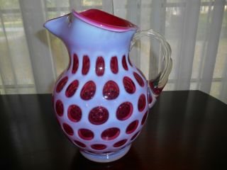 Absolutely Gorgeous Cranberry Opalescent 9.  5 " Coin Dot Pitcher By Fenton