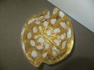 Murano Italian Ercole Barovier Glass Bowl/ashtray Gold Aventurine White Murrines