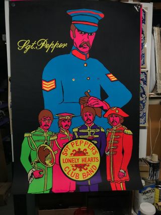 Vintage 1968 Beatles Sgt Pepper Poster Prints Black Light Poster 24x35”