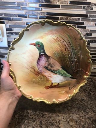 Coronet Limoges Charger Painted Game Birds Signed Brouss Voy